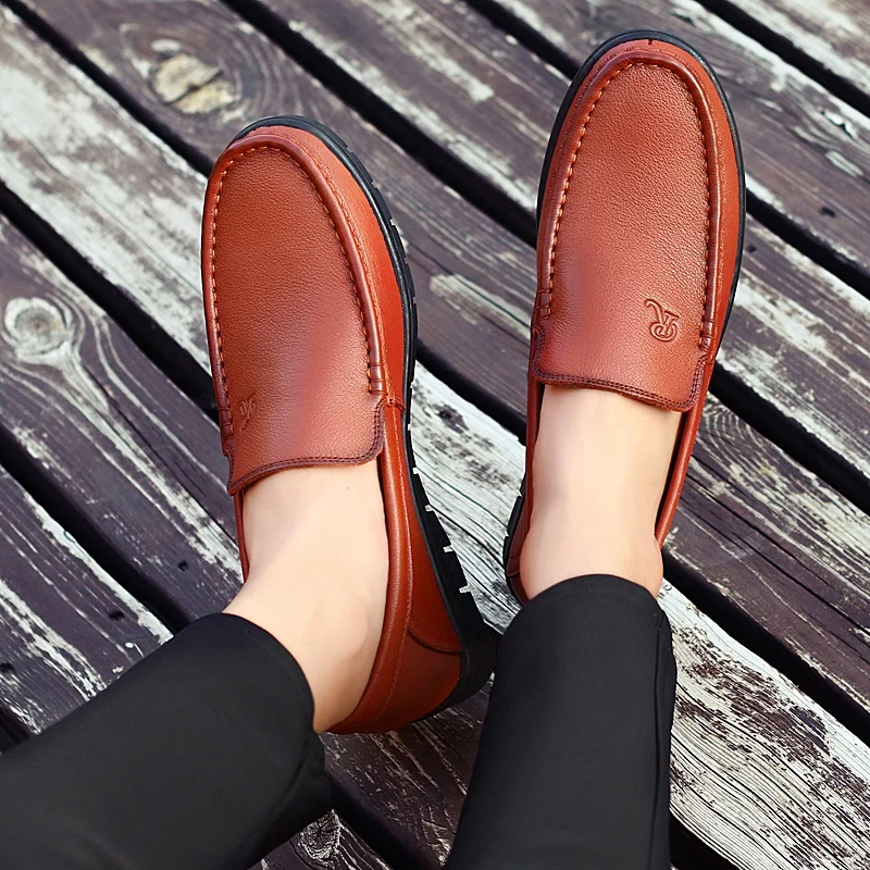 Spring Summer Casual Men's Loafers Comfortable Leather Flat Shoes Men Breathable Slip-On Soft Driving Moccasins % | Обувь