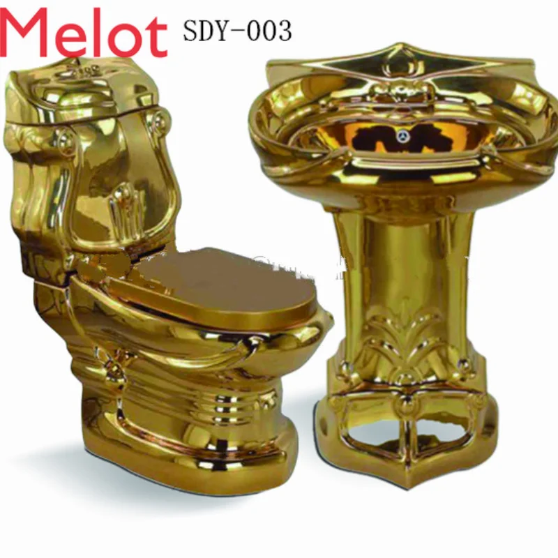 

Lavabo de pedestal para inodoro, inodoro de color dorado, cerámica
