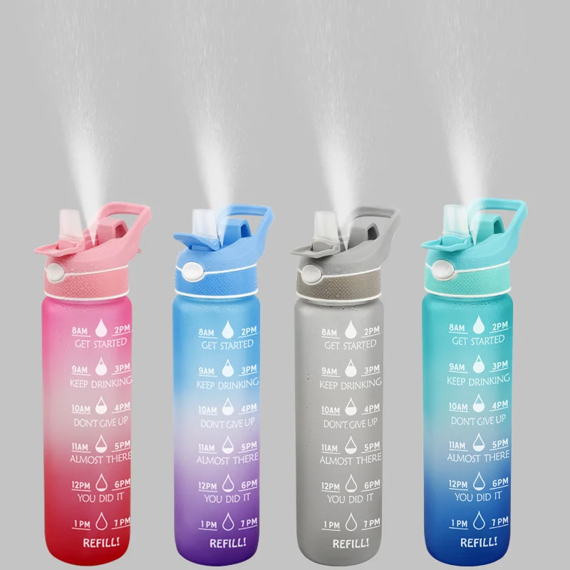 

Colourful 1L Motivational Water Bottle With Time Marking BPA Free Tritan Fitness Gym Jug Sport Plastic Drinking Filter Water Cup
