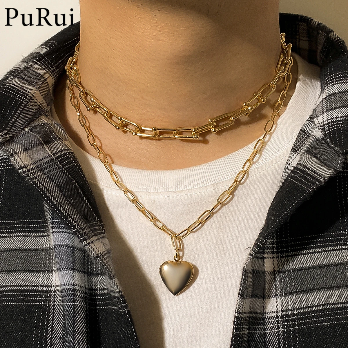 

PuRui Gold Color Vintage Multi Layered Women's Necklaces Bohemia Heart Pendant Necklace for Men 2021 Couple Jewelry on The Neck