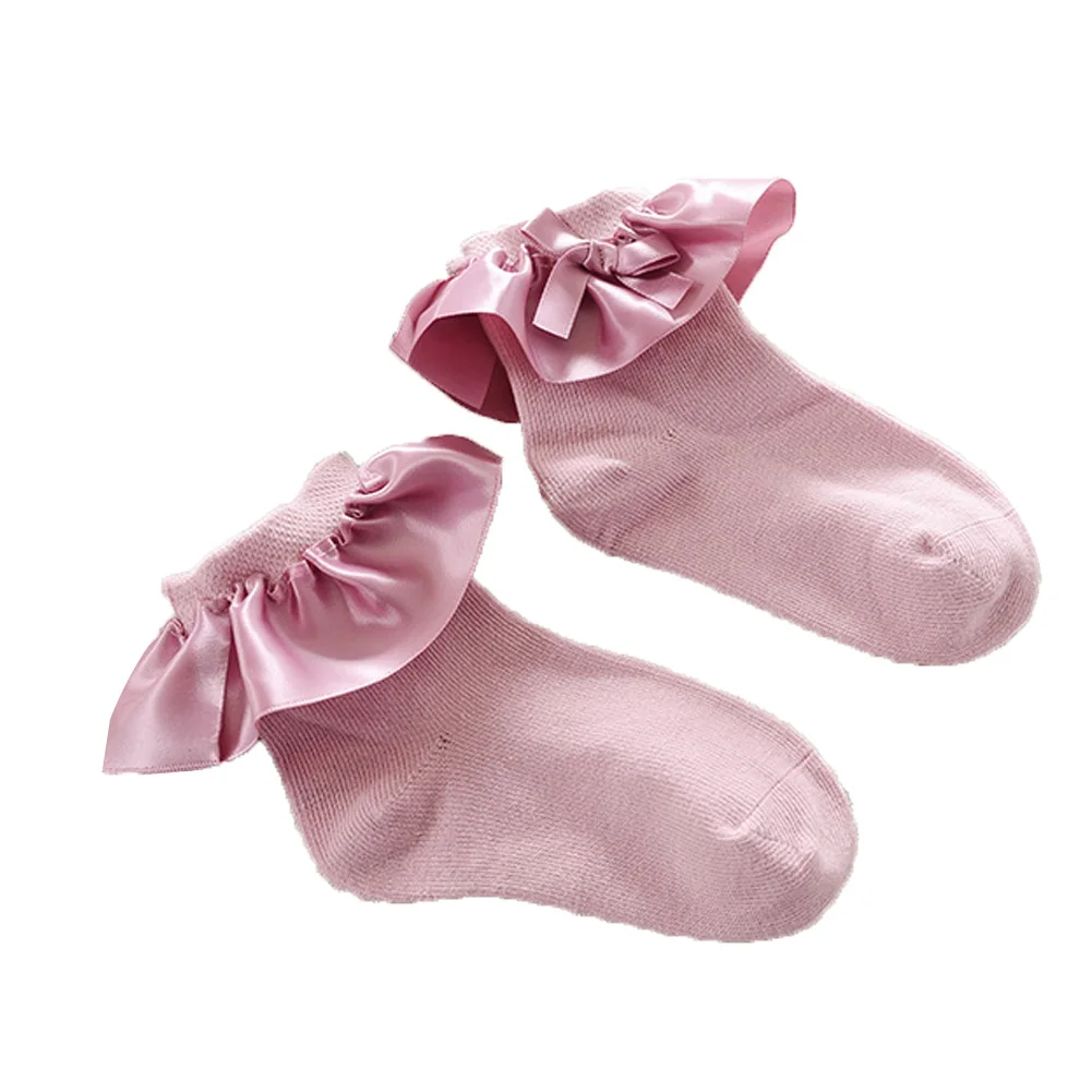 

Носки принцессы для девочек 2-8 лет, Короткие однотонные, с оборками и бантом, белые, черные, коричневые, синие