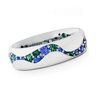 huitan paved greenblue cz band rings for women high quality silver color elegant ladys finger ring trendy jewelry drop ship