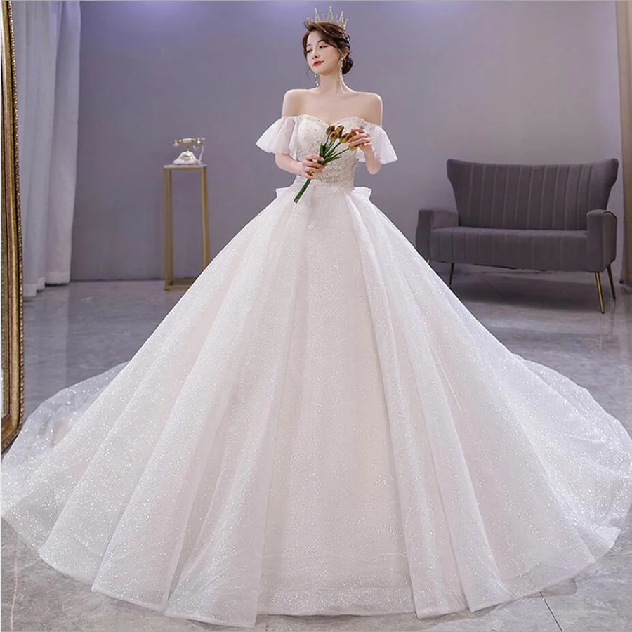 

Женское свадебное платье It's yiiya, белое платье с круглым вырезом, короткими рукавами-фонариками и жемчужинами на лето 2019