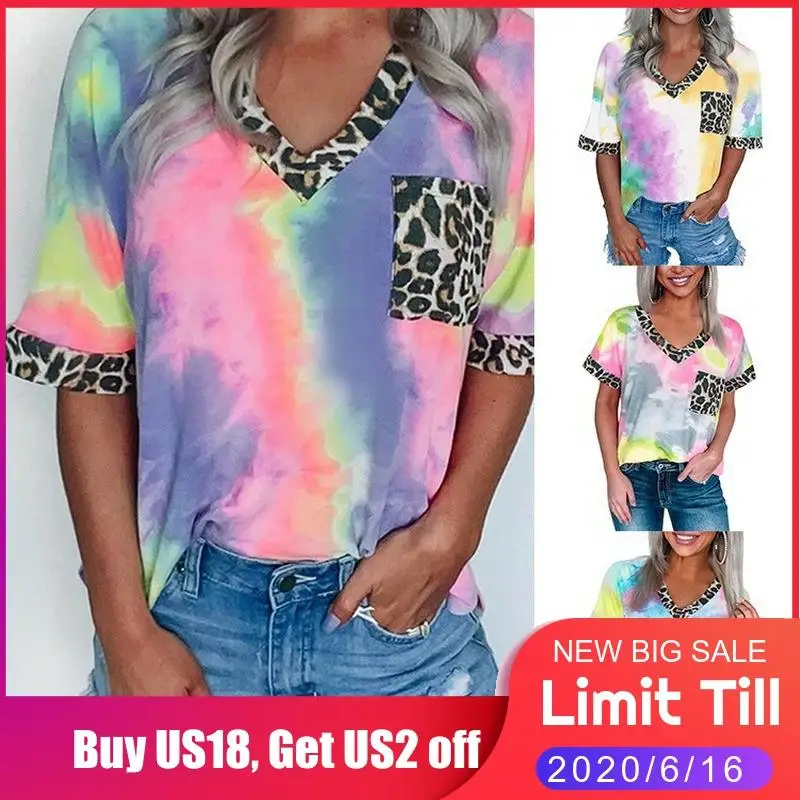 Женская футболка с леопардовым принтом Повседневная v-образным вырезом и