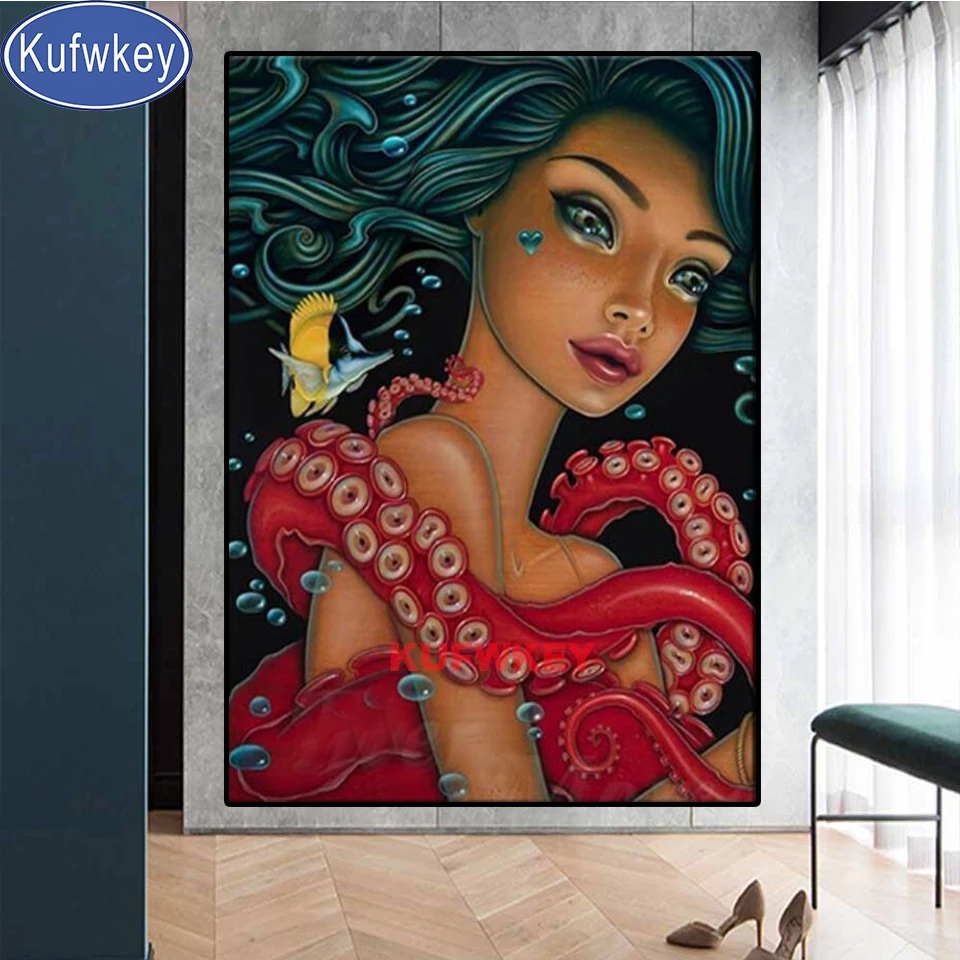 

Cartoon Octopus Girl 5D diamond painting embroidery full drill cross stitch square Round diamond Lady,wall decoration gift