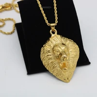 lion head pendant necklace yellow gold filled hip hop rock style mens jewelry gift