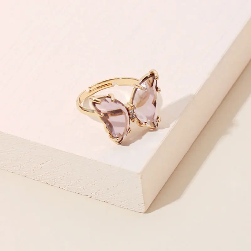 

1PC Fashion Women Adjustable Rings Colorful Crystal Open Acrylic Butterfly Rings Simple Banquet Finger Rings For Women Gift
