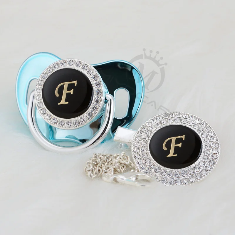 Красивая блестящая Соска-пустышка MIYOCAR с клипсой черное имя инициалы буква F