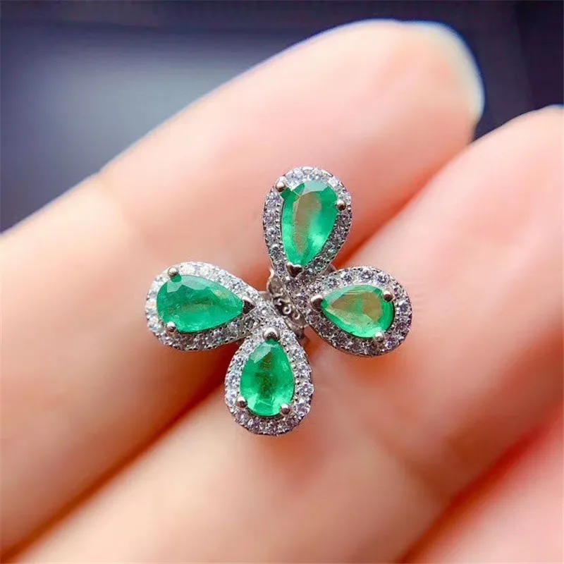 

Xin Yipeng real natural emerald earrings gemstone 925 sterling silver gold plated fine wedding jewelry for women