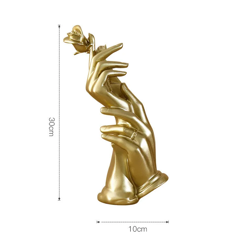 

Nordic Golden Hand-held Rose Resin Sculpture Modern Art Decoration for House TV Cabinet Decorative Furnishing Housewarming Gifts