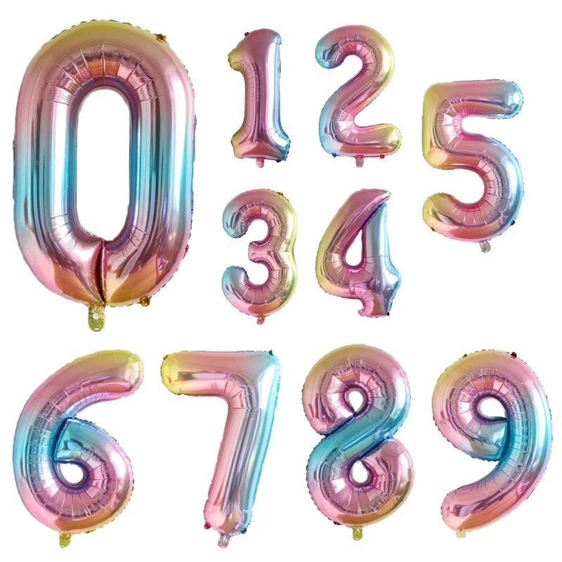 32 Inch Number Balloon Children's Birthday Party Decoration Gradient Color Aluminum Cute Digital | Дом и сад