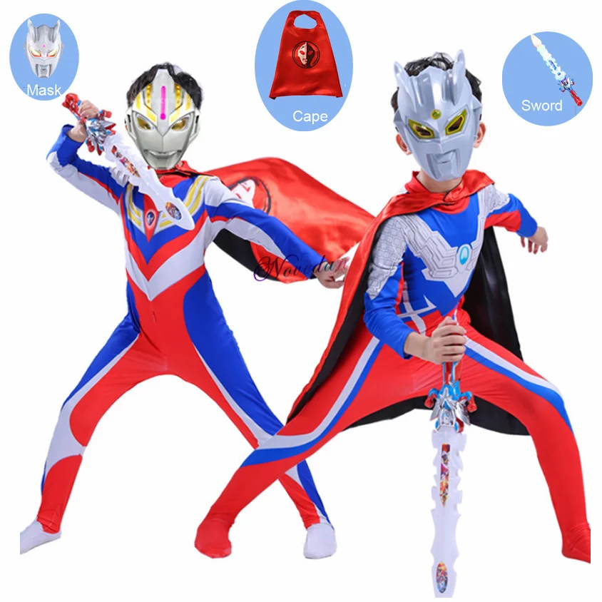 

Cape Superheroes Boy Mask Ultraman Jumpsuit Suit Geed Tiga Belial Ginga Zero Halloween Costume For Kids Child Cosplay Clothing