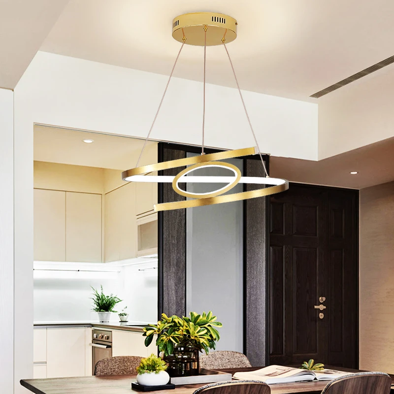 New Style Gold LED Pendants For Dining Table Living Room Bedroom Kitchen Foyer Villa Gallery Hall Office Indoor Home Fixtures