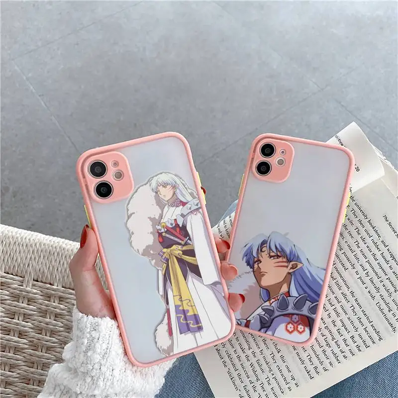 

Anime inuyasha Phone Case For iPhone 12 11 Mini Pro XR XS Max 7 8 Plus X Matte transparent Pink Cover
