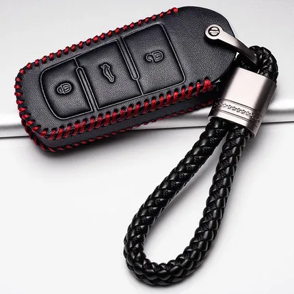 H1 Red line Кожаный чехол для автомобильных ключей, чехол для ключей, пульт дистанционного управления для Volkswagen VW серии Passat B7 Magotan CC Portect Leon, автомобильный продукт - Название цвета: H1 Red line