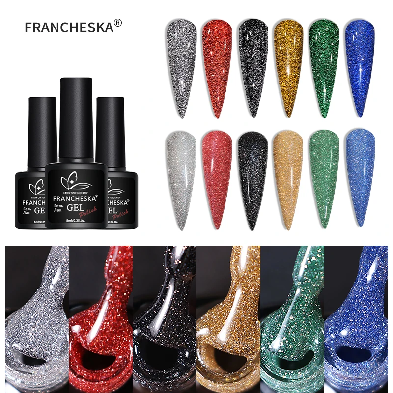 

FRANCHESKA 8ml Nail Gel UV Varnish Nail Polish Nail Art Glitter Flash Nail Glue Phototherapy Glitter Disco Gel Manicure TSLM2