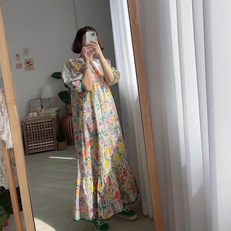 

Sister Fara Elegant Print Floral Dresses for Women's Summer 2021 Casual Half Sleeve Mid Dress Female Ruffles Loose Waist Dress