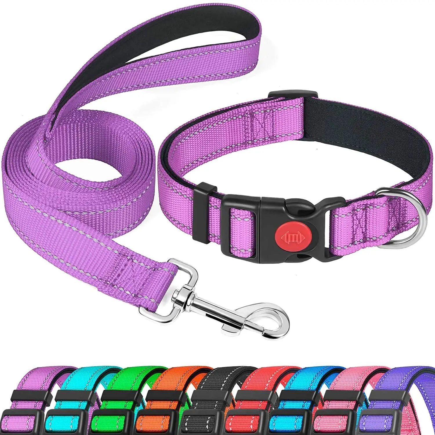 

S/M/L Sizes Reflective Durable Nylon Pet Traction Rope Dog Training Leash Dog Chain Dog Collar Set