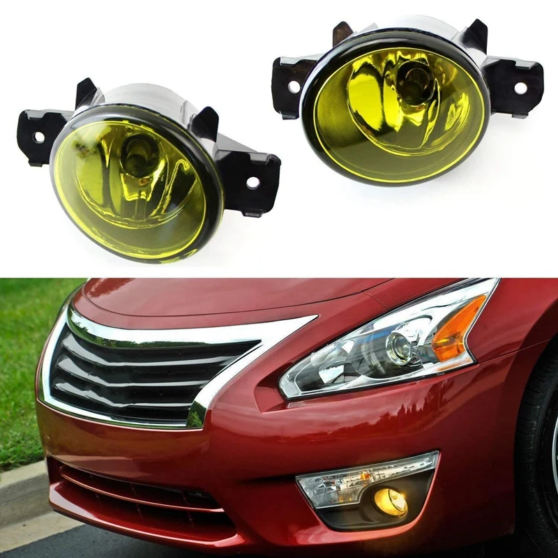 

NEW-Pair Yellow Lens Halogen Fog Lamps Driver Passenger Side Assembly 55W H11 Halogen Bulbs for Nissan VERSA & Infiniti