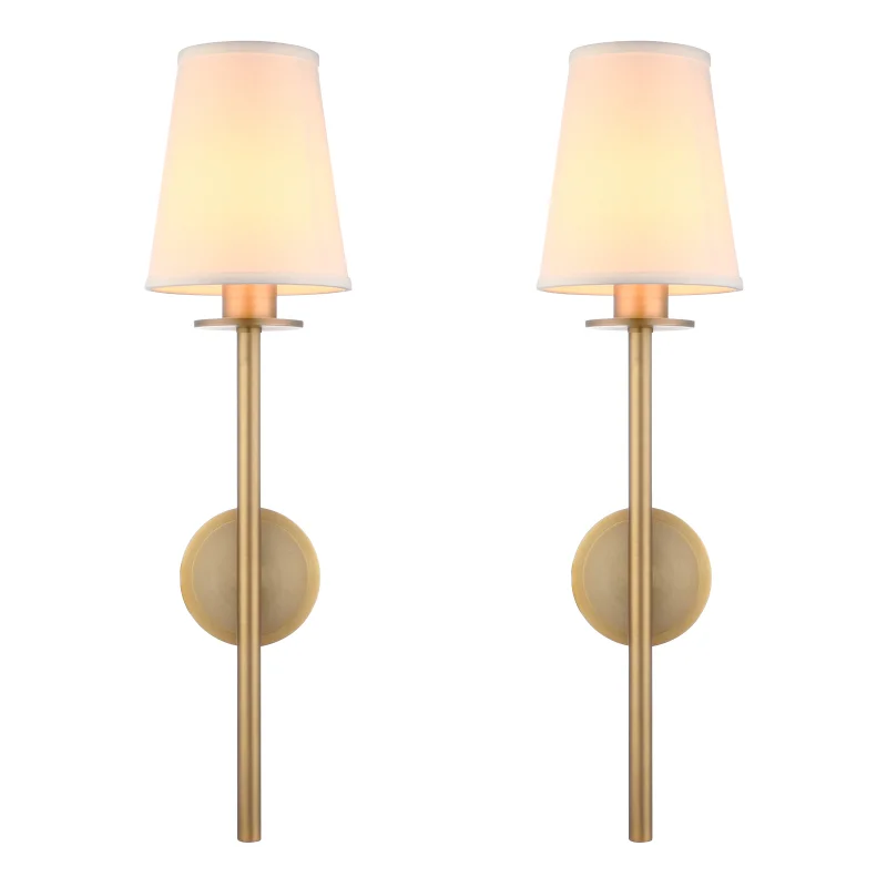 

Permo Set of 2 Modern Classy Vintage Wall Sconce with Flared White Textile Lamp Shade Living Room Bedside Reading