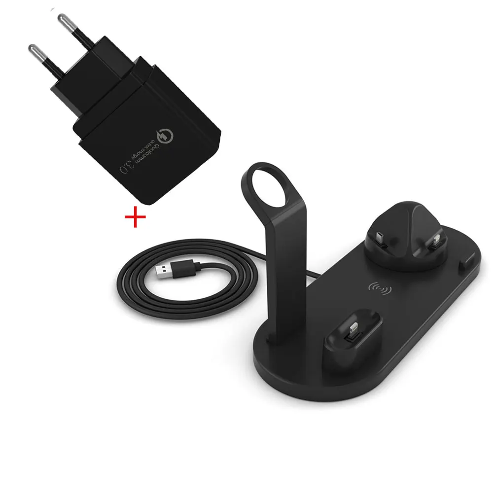 Black EU Plug NYFundas Qi Беспроводное зарядное устройство Подставка док-станция для Apple Watch серии 4 3 2 Iphone XS MAX XR 8 Plus X IWatch Airpods индукция - Тип штекера: Black EU Plug