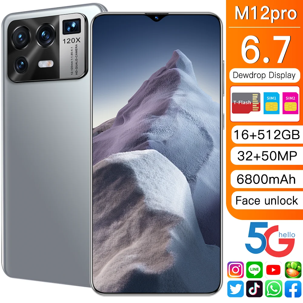 Глобальная версия Сяо M12 ультра 5G сотовый телефон 16 + 512 ГБ Andriod11 6800 мА/ч большая