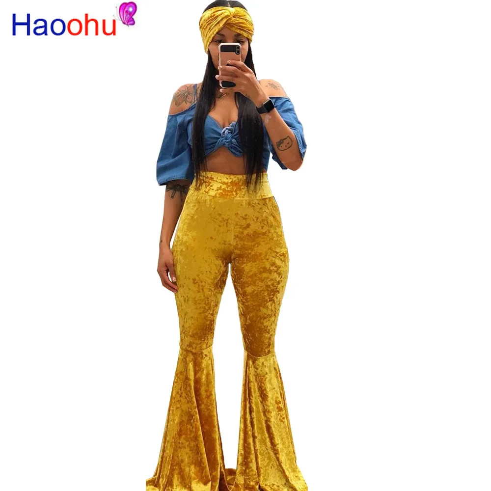 

Autumn Winter Velvet Flare Pants Women High Waist Skinny Bell Bottom Trousers Streetwear Causal Mujer Plus Size Long Sweatpants