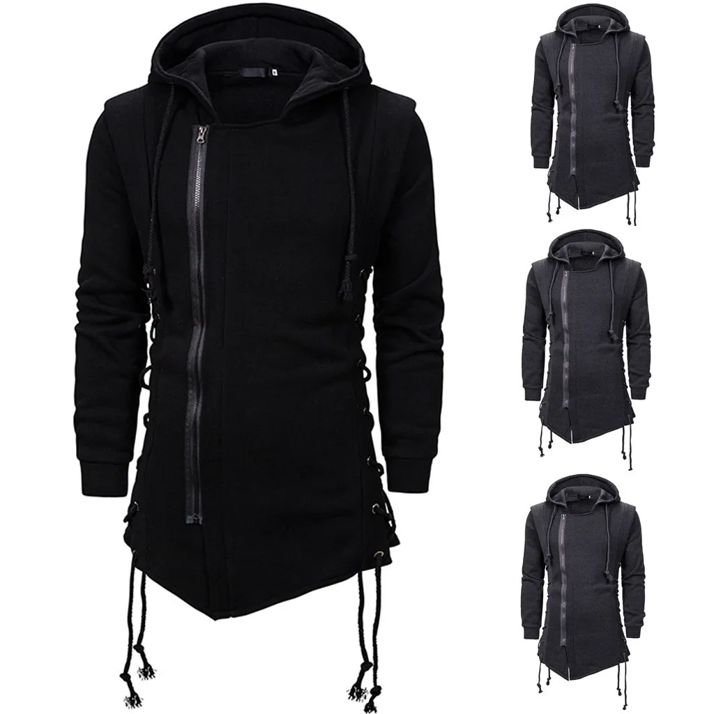 

Men's Autumn And Winter Coats Trend Solid Color Dark Long Hooded Loose Sweater Coats Daily Comfy Simple Jacket Мужская Одежда