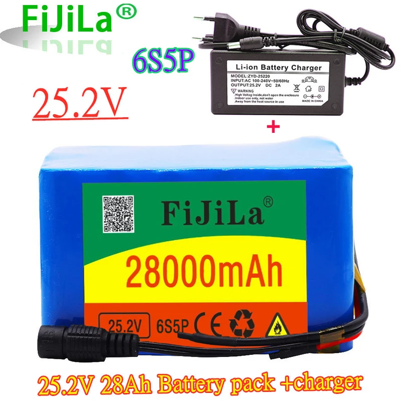 

24V 28Ah High Capacity 6s5p 18650 Battery Pack Lithium Ion 25.2V 28000mAh Bicycle Moped Power Tools Battery with BMS + charger