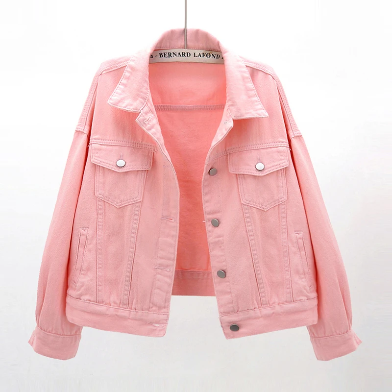 

Spring Autumn Fashion Denim Jacket Women Loose Short Solid Color Cowboy Outerwear Big Pocket Long Sleeve Jeans Jackets Female