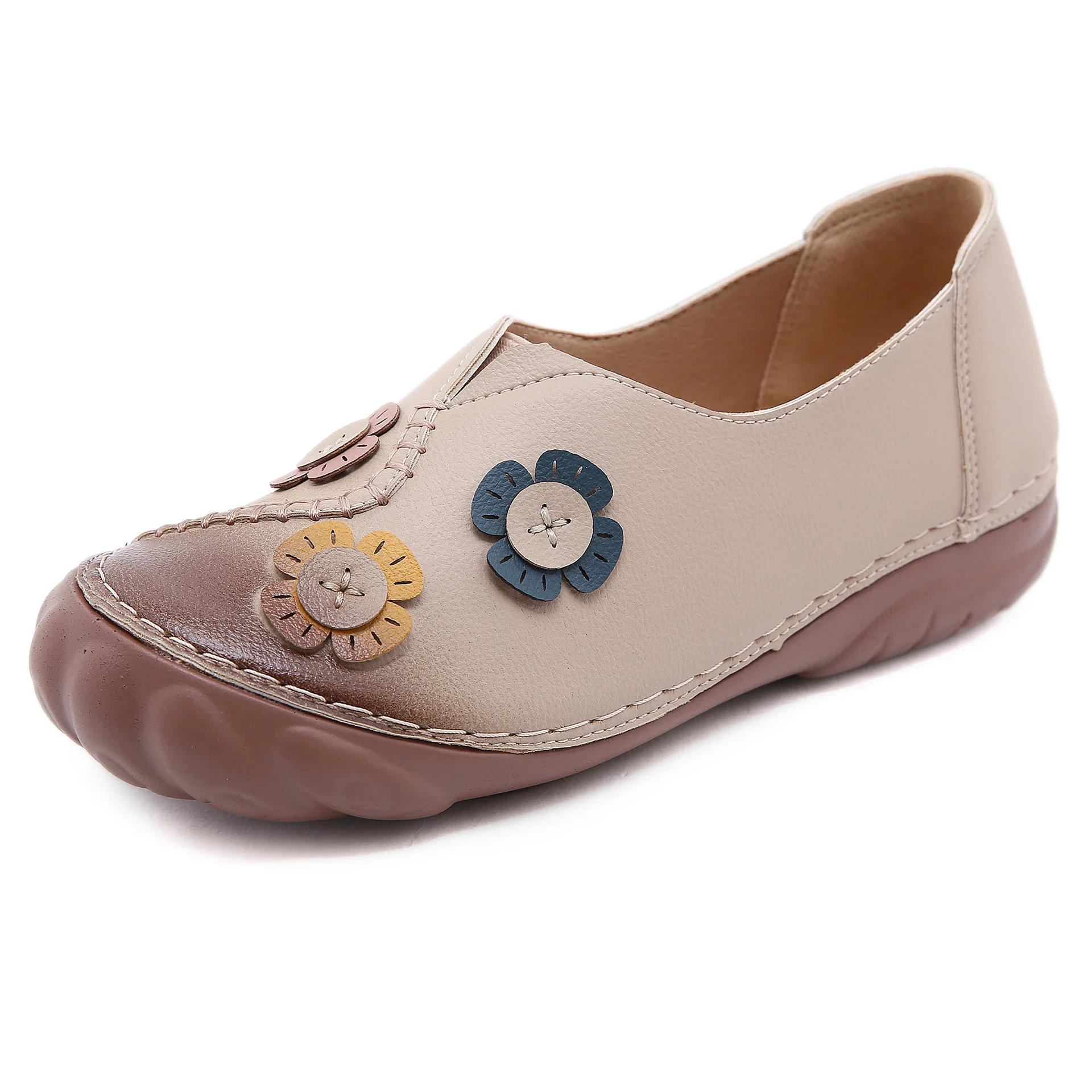 

CEVABULE Spring Women's Singles Shoes Fashion Flowers Round Head Low Cut Lazy Shoes Shallow Mouth Breathable Mother Shoes YSK