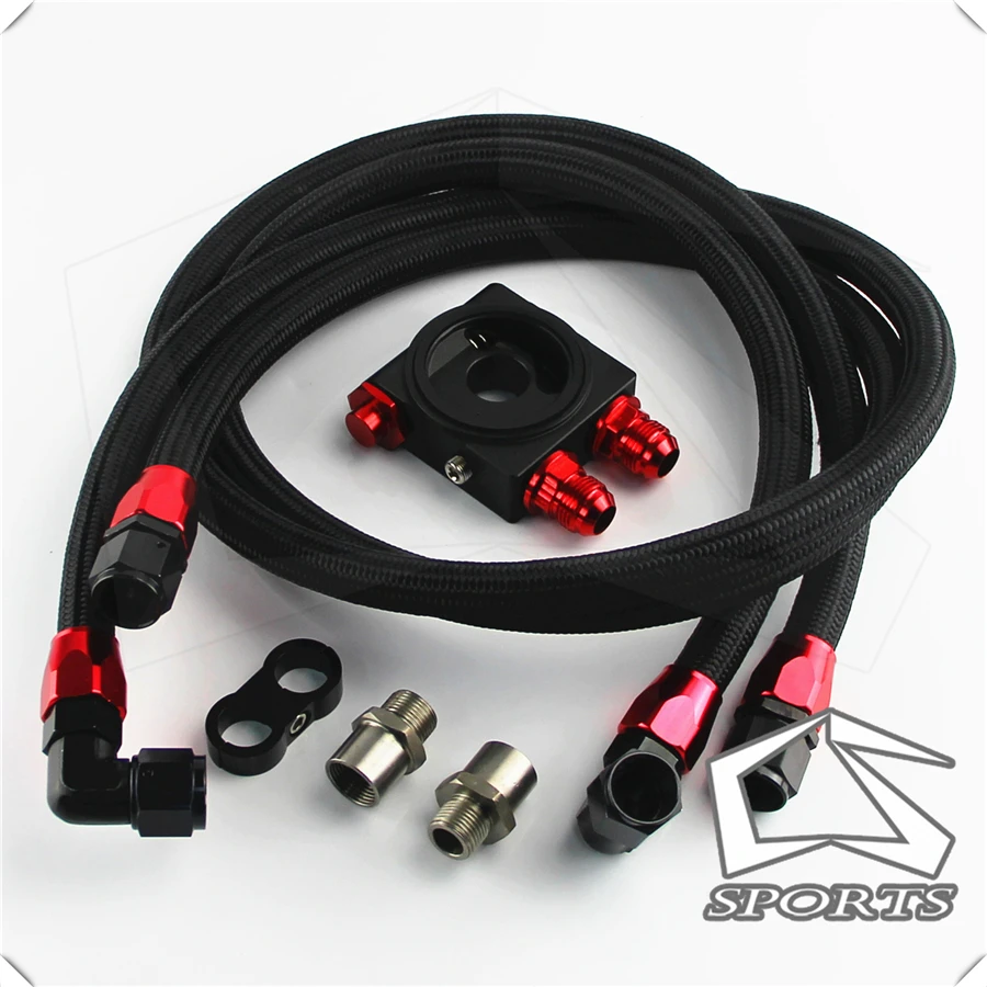 

New Small Dual Pass Bar & Plate Oil Cooler thermostatic Filter Adapter Hose Kit