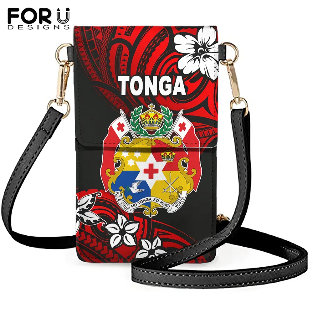 

FORUDESIGNS Women's Touch Screen Mini Phone Bag Tonga with Polynesian Tribal Printed Leather Crossbody Shoulder Bag Hasp Wallets