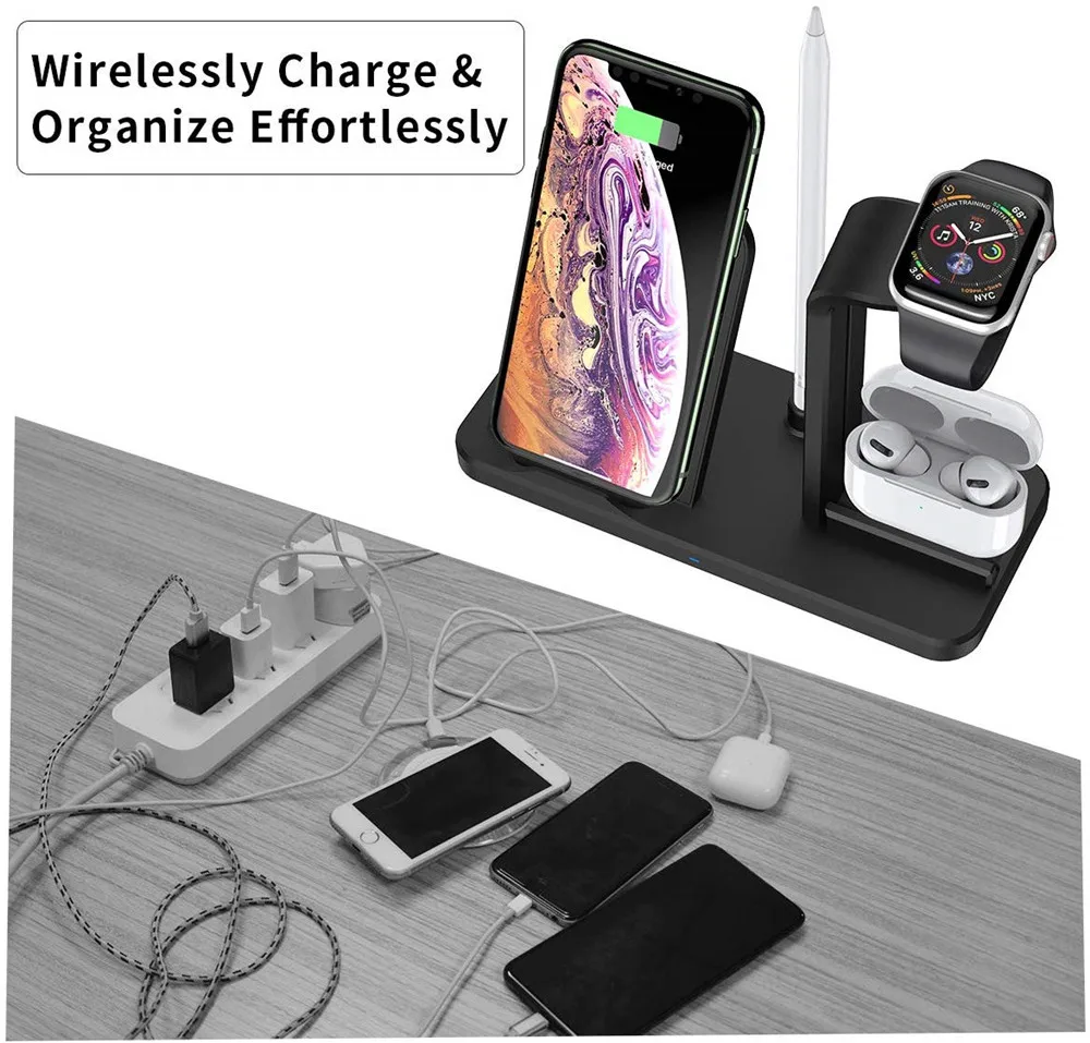 Беспроводное зарядное устройство 3 в 1 10 Вт для Apple Watch 5 4 2 iPhone XR XS Max X Samsung S9 S10 AirPods