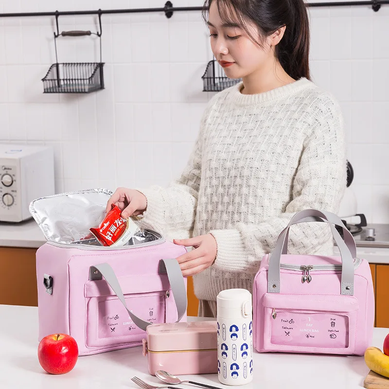

Fashion Simpl etriped Portable Lunch shoulder Bag Thermal Insulated Cold keep Food Safe PVC warm Lunch Cooler bag For Girl Women