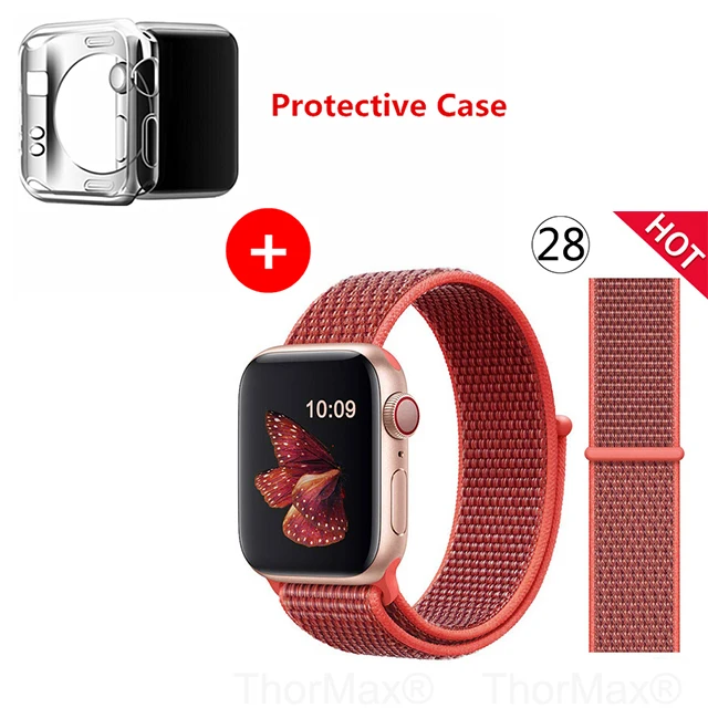 Нейлоновый спортивный бесшовный ремешок для наручных часов iwatch, 4 цвета, в полоску, легкий мягкий сплетенный ремешок для наручных часов Apple Watch 4 серии 3/2/1 38 мм 42 мм 40 мм 44 мм - Цвет ремешка: 28-Nectarine