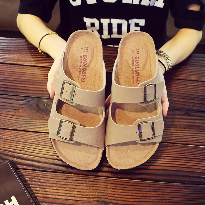 

2021 Summer Couples Cork Sandals and Slippers Men's Slip on Flat Outdoor Anti-skidding Flat Cork Sandals for Women Ladies Girls