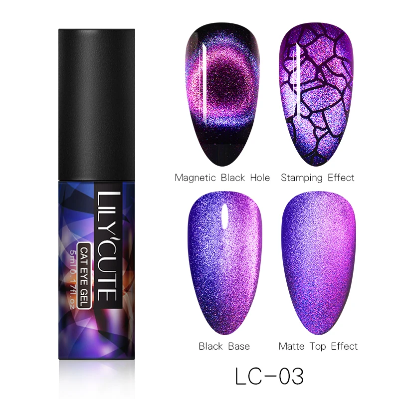 LC 03 LILYCUTE 9D Auroras ногтей Гель-лак «кошачий глаз» Гель-лак для использования с магнитом звездное небо замочить от УФ Магнитный Гель-лак для ногтей 5 мл - Цвет: LC 03