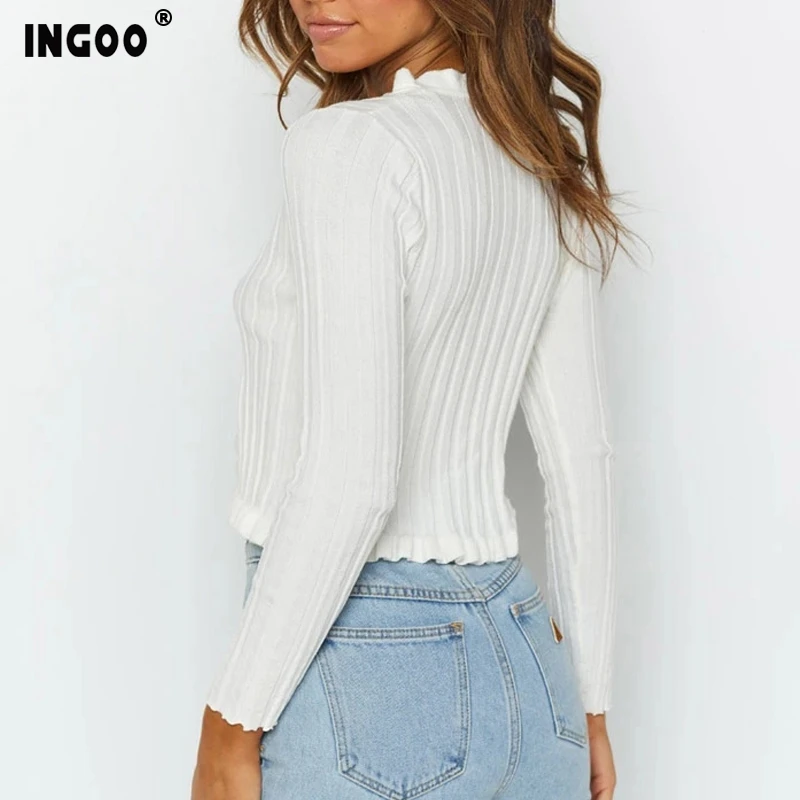 

INGOO Faux Wool Cardigans Women Fungus Button V Neck Long Sleeve Knitted Sweater Ribbed Autumn Winter Solid Elegant Sweaters