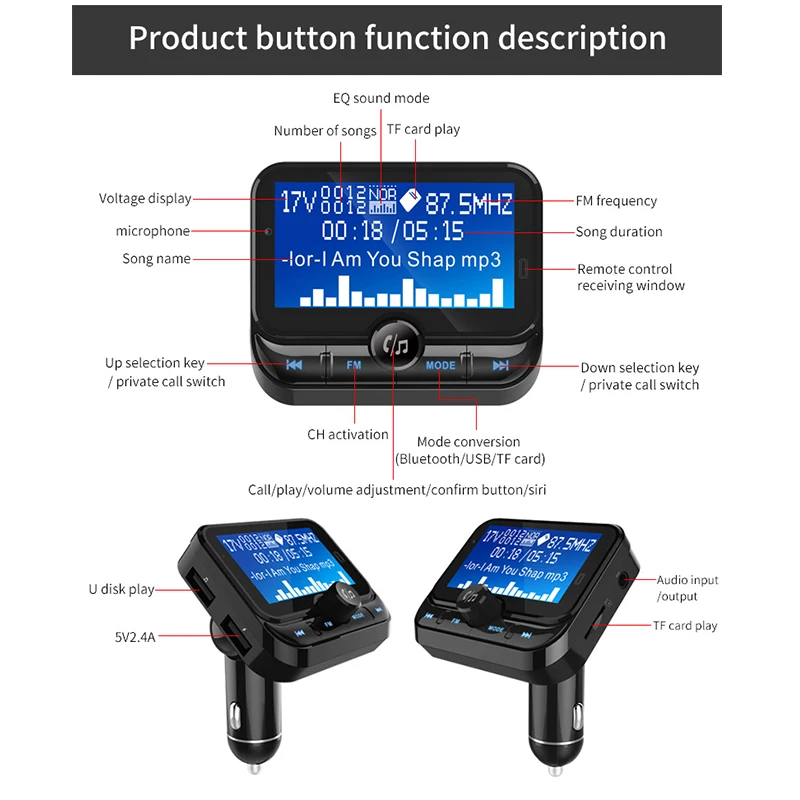 Fm-передатчик Bluetooth Автомобильный 1,8 дюймов ЖК-дисплей fm-модулятор с AUX Bluetooth MP3 музыкальный плеер радио передатчик двойной USB