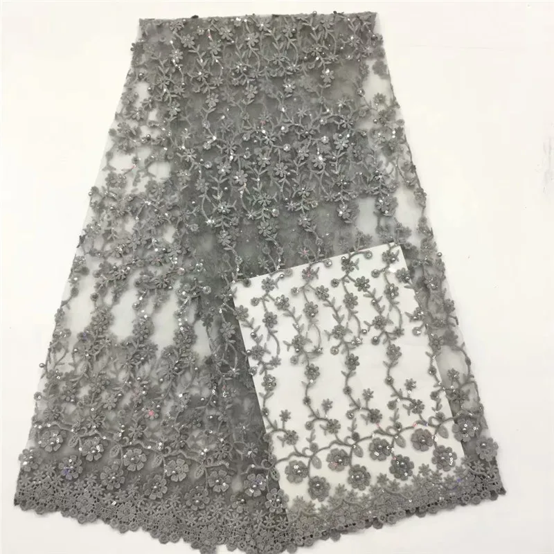 Белая высококачественная африканская кружевная ткань с блестками бусы