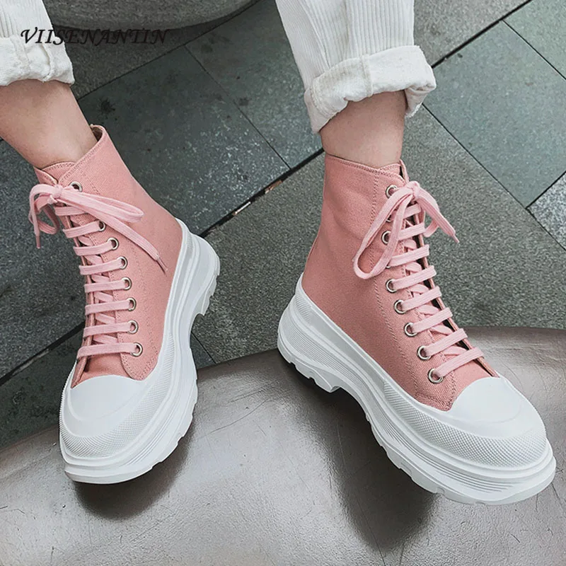 

Парусиновые разноцветные женские ботильоны на шнуровке с круглым носком на квадратном каблуке и платформе новые модные дизайнерские Бренд...