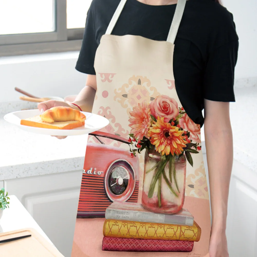 

Kitchen Apron Retro Flower Pattern for Woman Sleeveless Cotton Linen Aprons Home Cooking Baking Bibs Cleaning Tools 1 Pcs