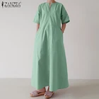 Платье ZANZEA женское с коротким рукавом, однотонный стильный сарафан большого размера с карманами, лето 2021