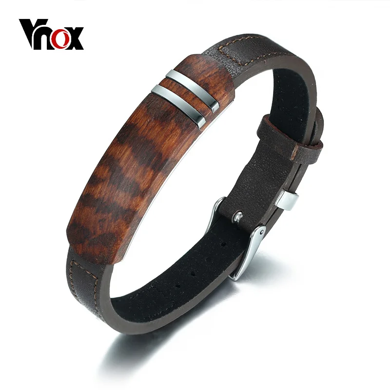 

Vnox Antique Rosewood Wooden Genuine Leather Bracelet Men Jewelry Watch Clasp