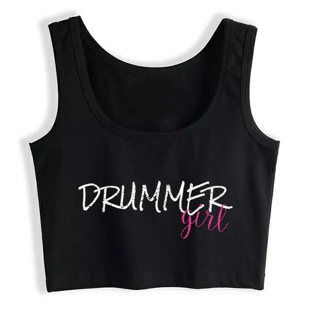 

Crop Top Female Drummer Girl Basic Black Cotton Tops Women