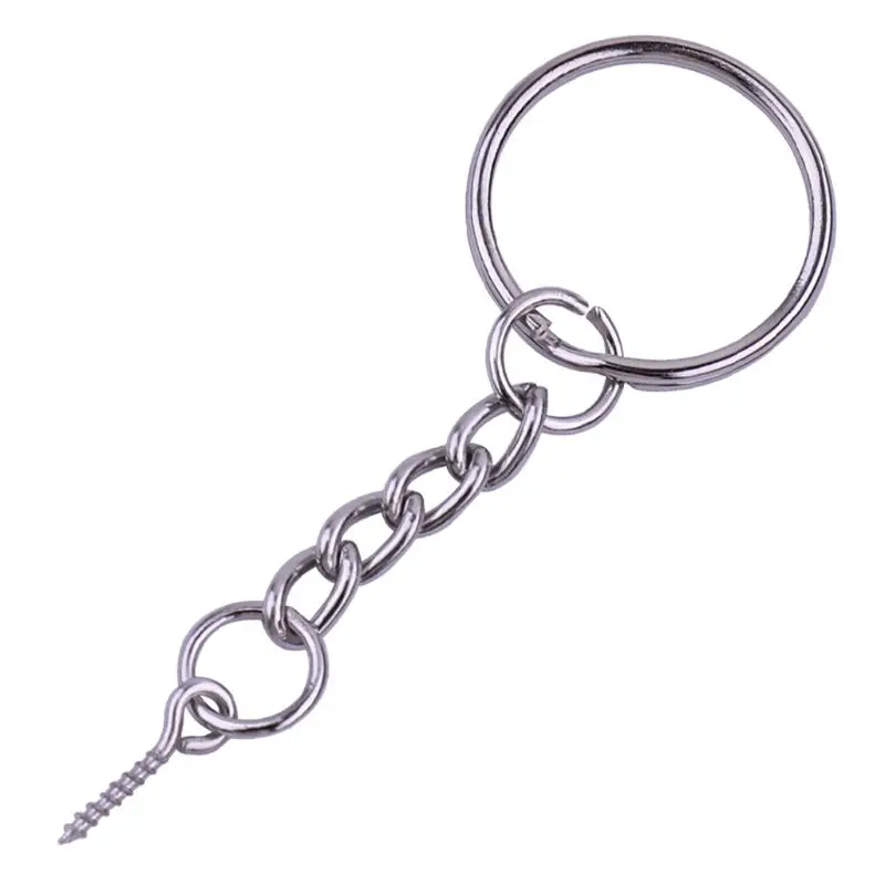

50Pcs Silver Screw Eye Pin Split Key Chains With Open Jump Ring Jewelry Making P9YF