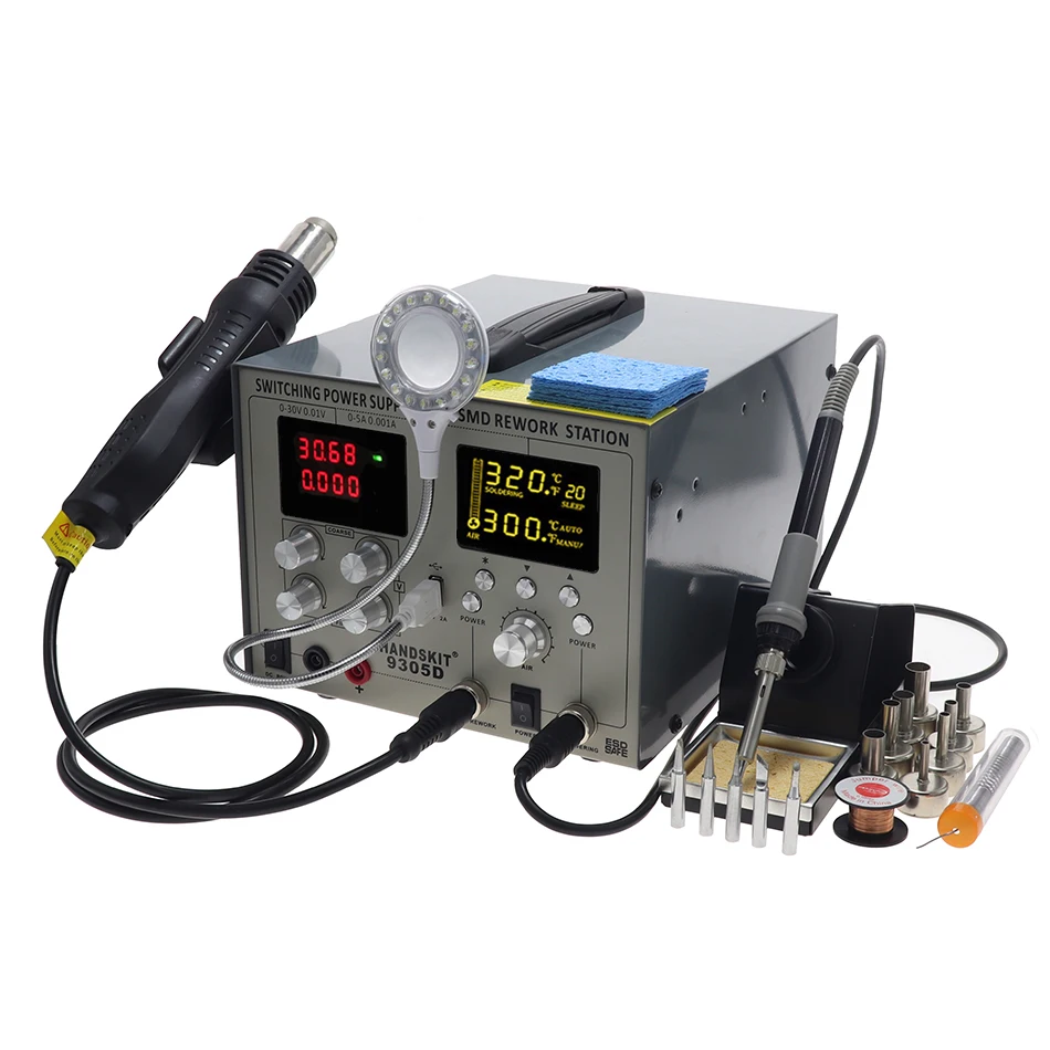 9305D-A HANDSKIT 9305D SMD паяльная станция фена и паяльник для подключения к DC Питание для детей, на возраст от 0 до 30V 0-5A USB 5V 2A 4-в-1 паяльная станция - Цвет: 9305D-A