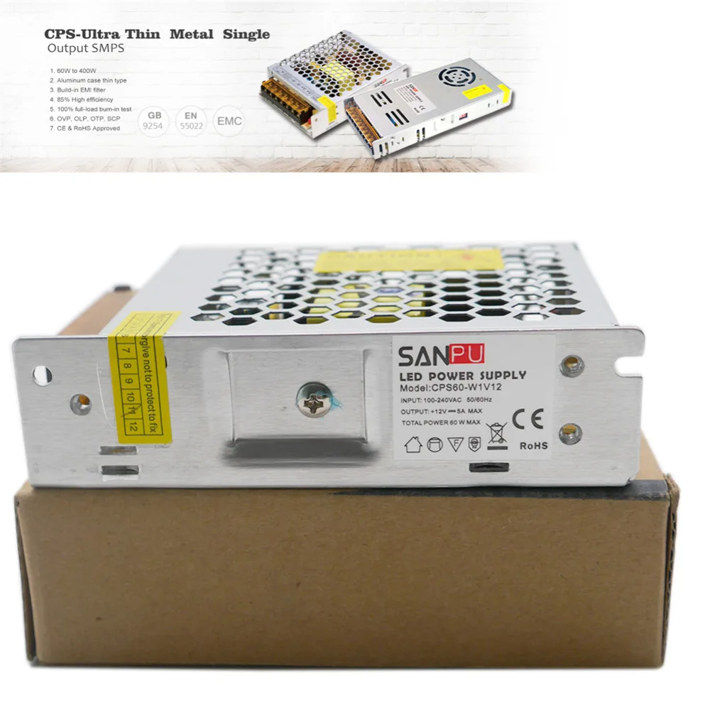 5V/12V/24V Крытый 60W/100W/150W/250W/300W/350W/400W IP20 ультра тонкий переключатель постоянного