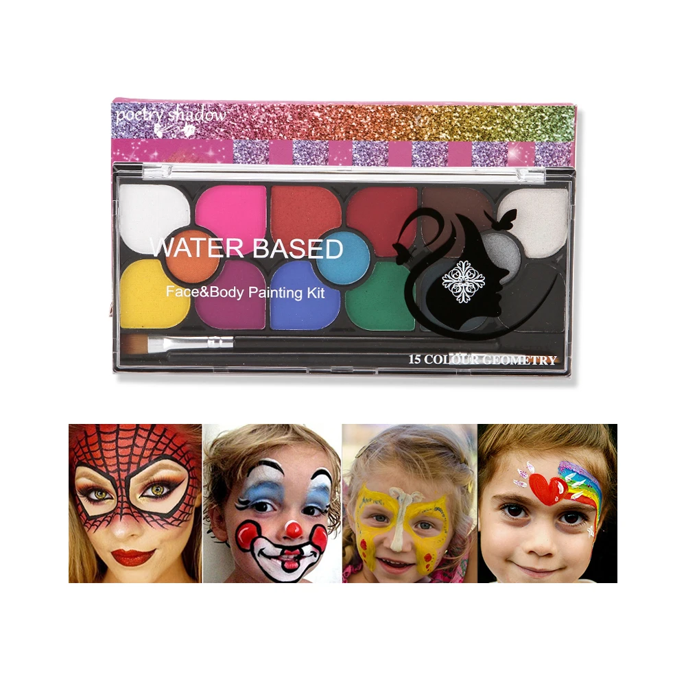 

15 Colors Face Paint Kit with Brushes for Children and Adults Washable Body Painting Palette Non-Toxic Hypoallergenic Facepaint
